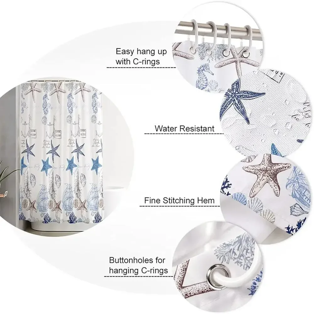 Coastal Shower Curtain for Bathroom Underwater World Marine Life Print Bath...